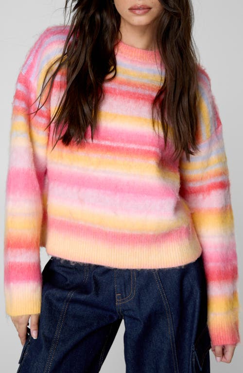 Nasty Gal Brushed Stripe Crewneck Sweater In Pink