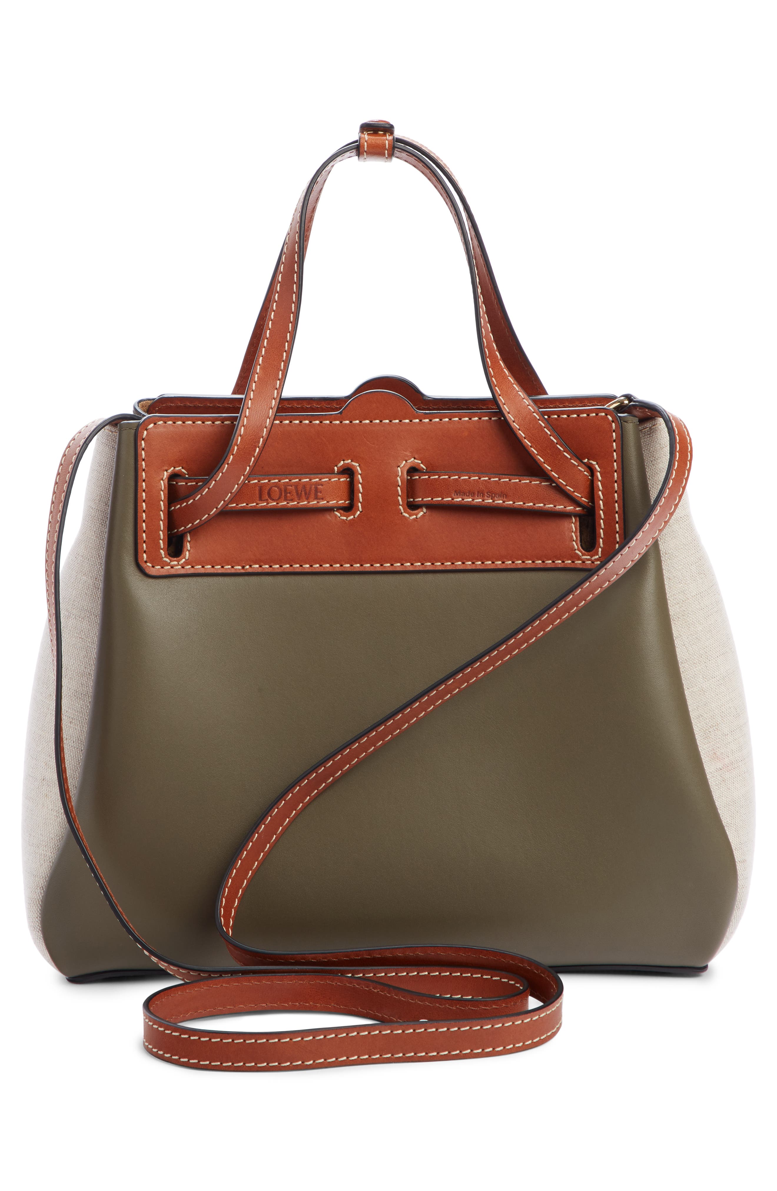 Loewe Mini Lazo Leather & Canvas Bag, Alternate, color, 