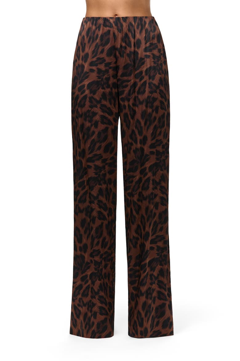Leopard Print High Waist Stretch Silk Wide Leg Pants, Main, color, BRUSHED LEOPARD