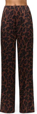 Naked Wardrobe Leopard Print High Waist Stretch Silk Wide Leg Pants