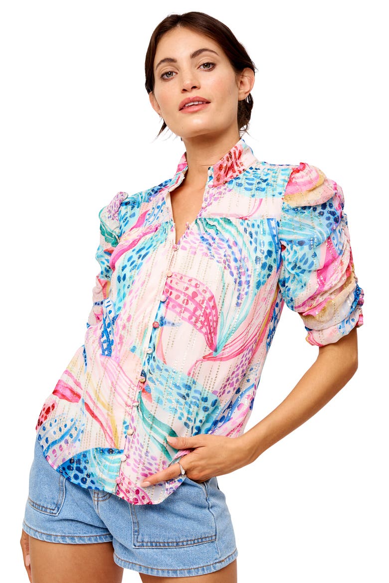 Maggie Ruched Sleeve Shirt, Alternate, color, RED MULTI