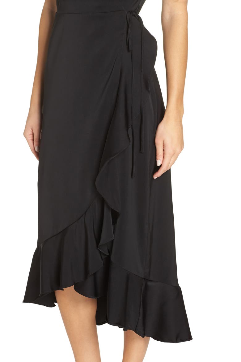 Midi Ruffle Wrap Dress, Alternate, color, BLACK