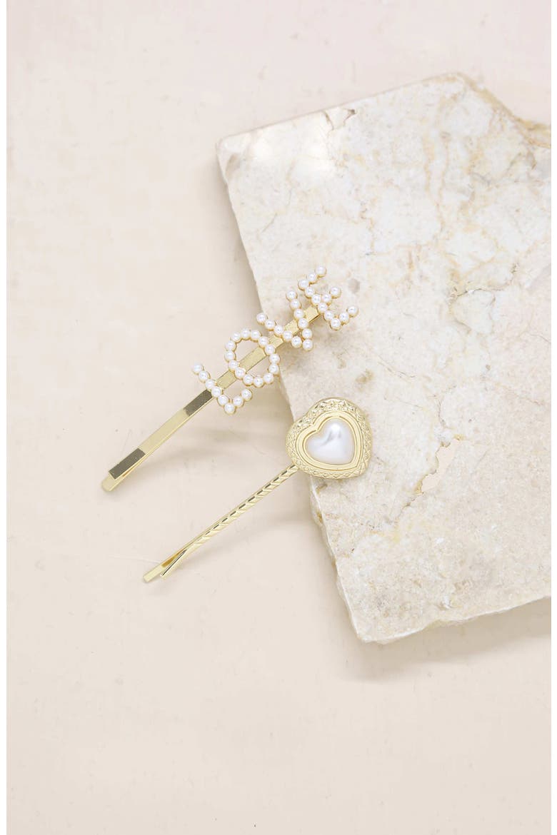 Love Set of 2 Hair Pins, Alternate, color, GOLD