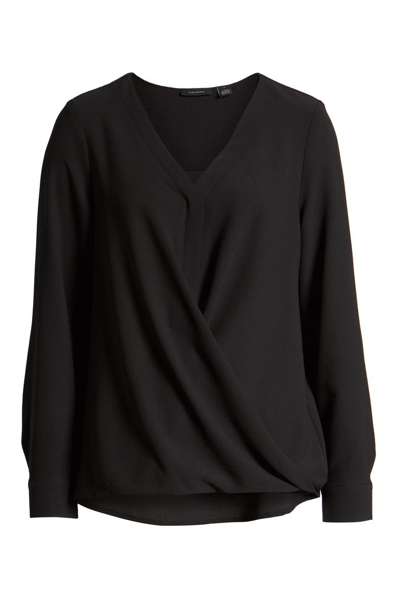Faux Wrap Top, Alternate, color, BLACK