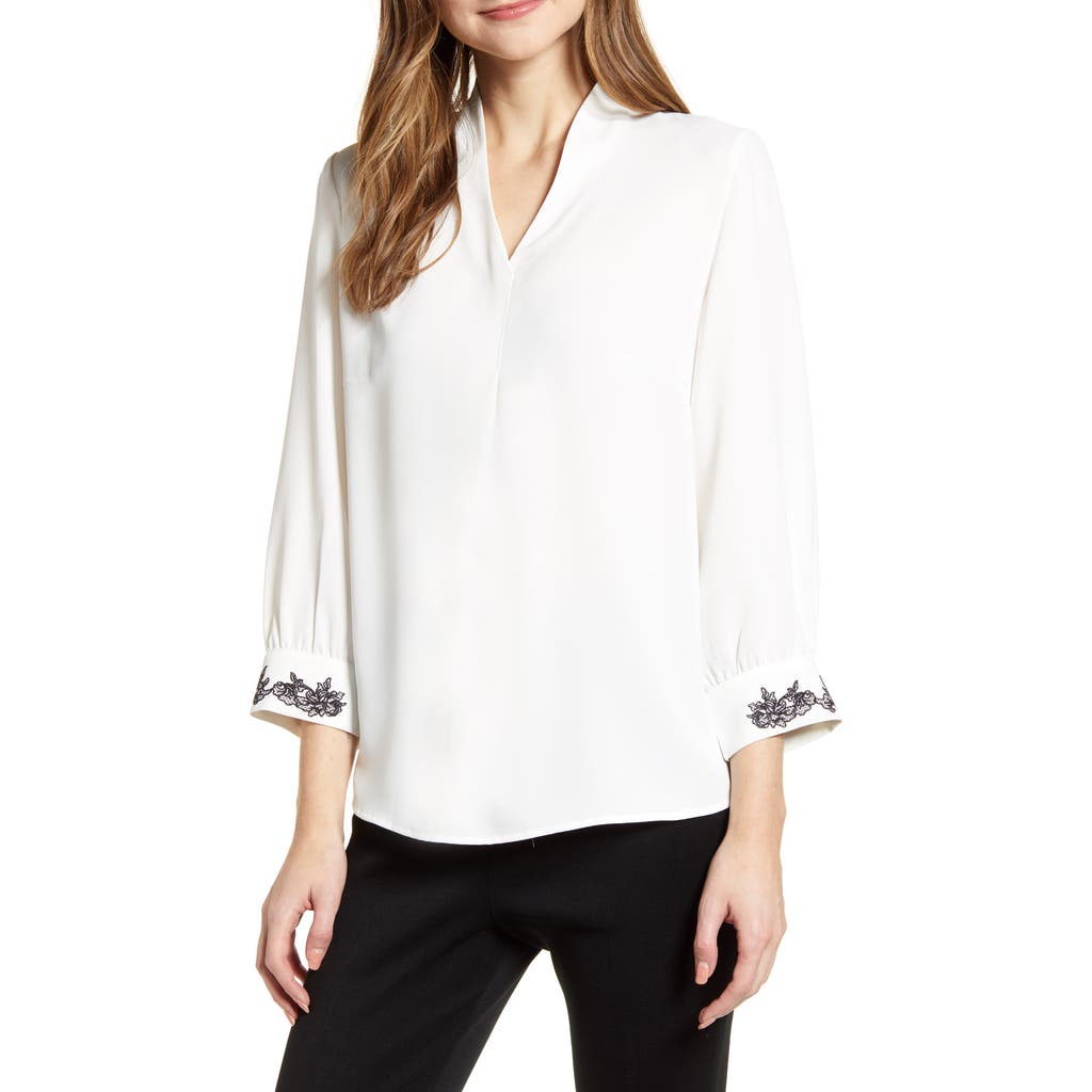 Ming Wang Embroidered Cuff Tunic In White