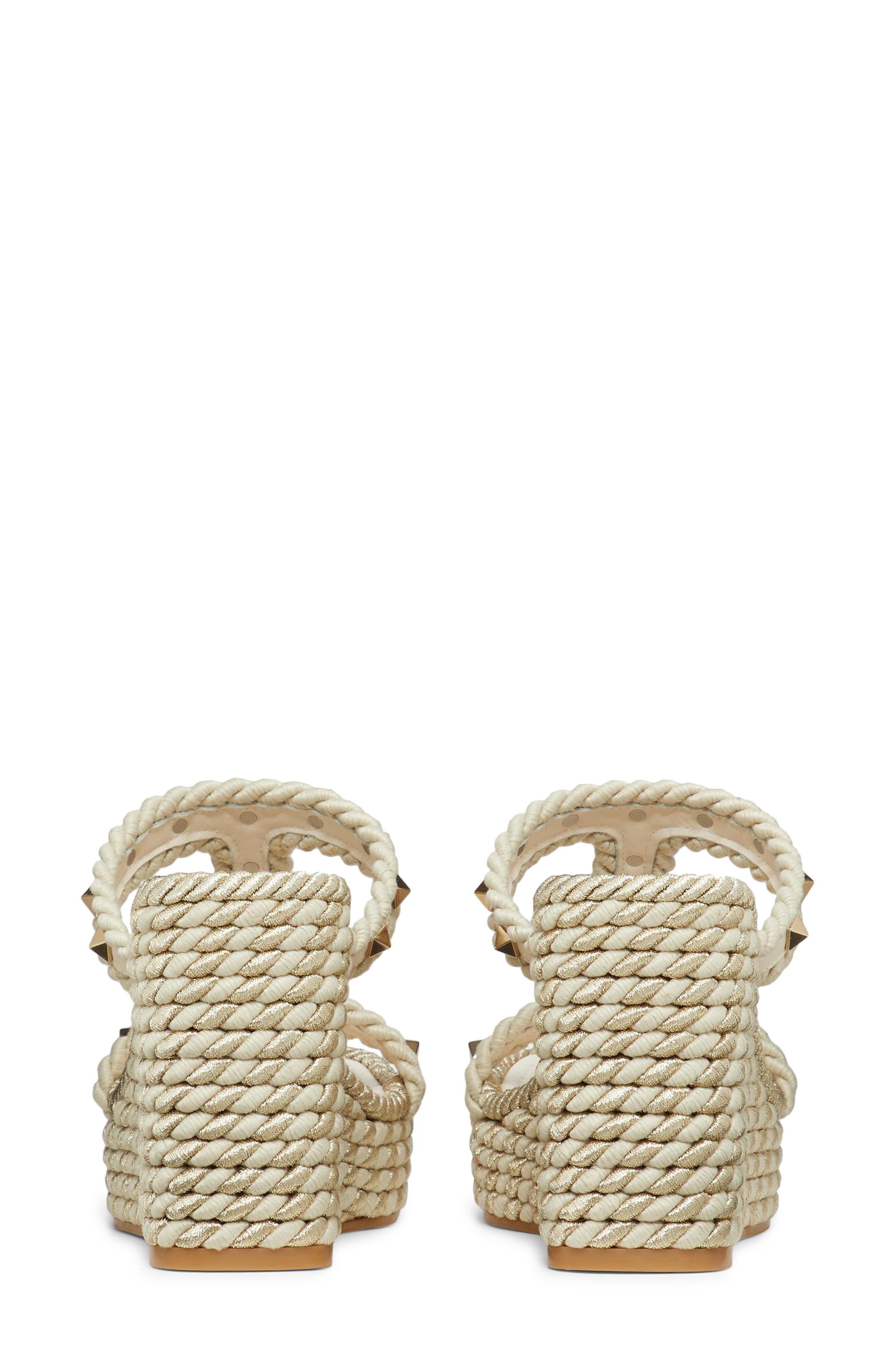 Valentino Garavani Rockstud Torchon Wedge Sandal, Alternate, color, I16 Light Ivory