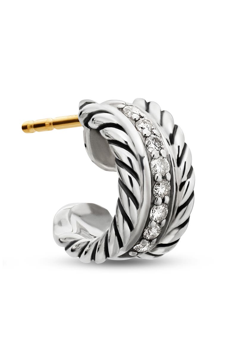Cable Classics Extra Small Earrings with Diamonds, Alternate, color, DIAMOND