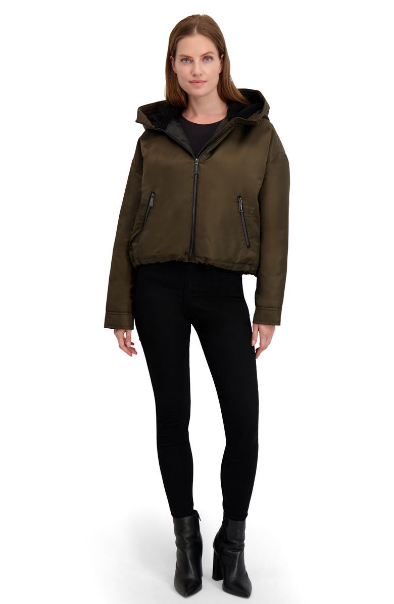 Laundry by Shelli Segal Faux Shearling Lined Hooded Jacket, Alternate, color, Dark Olive