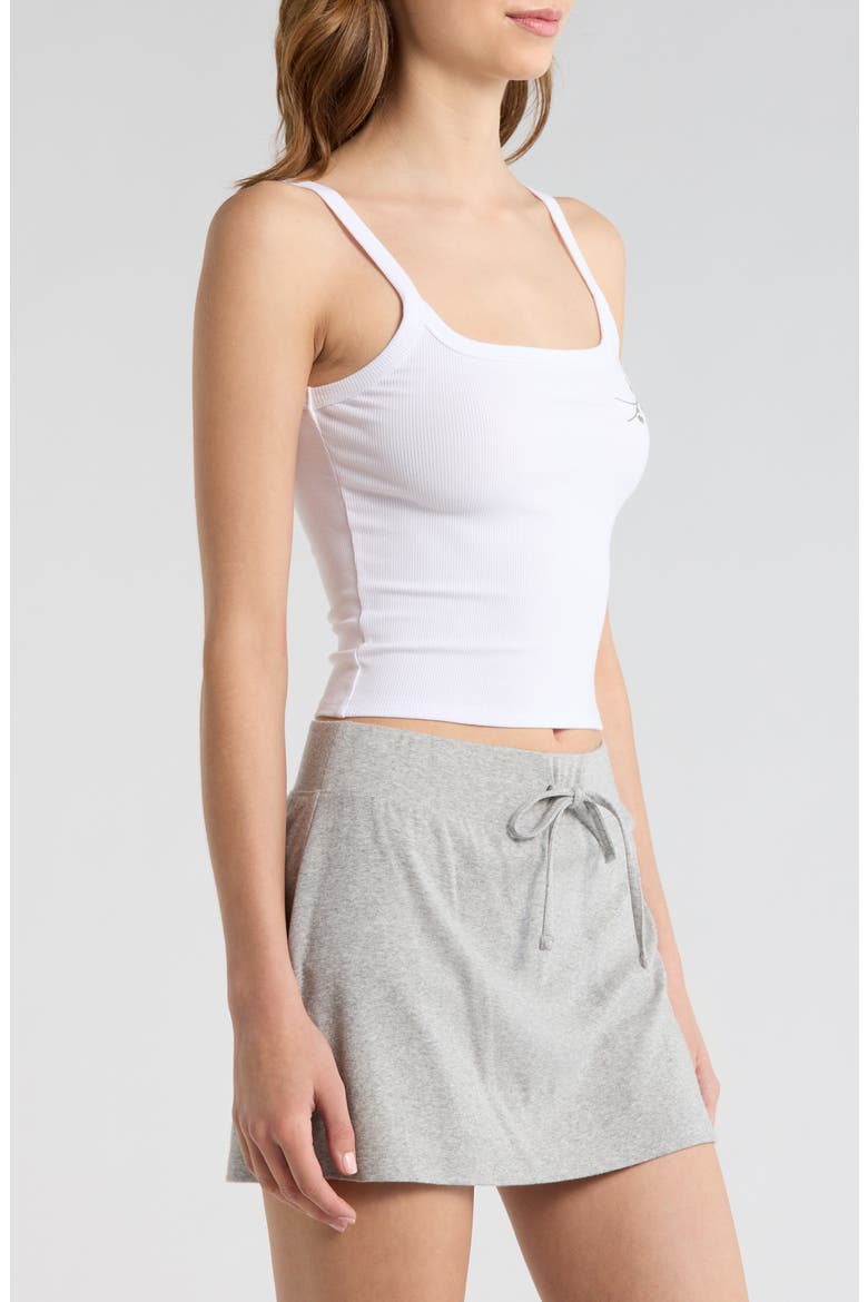 Couch Date Rose Embroidered Crop Rib Tank, Alternate, color, WHITE/ PINK ROSE