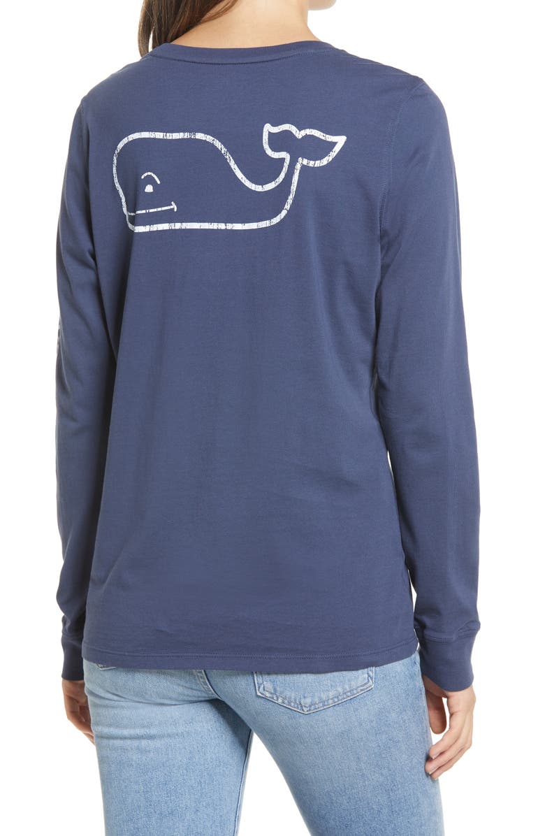 vineyard vines Whale Long Sleeve Pocket Graphic Tee, Alternate, color, Blue Blazer