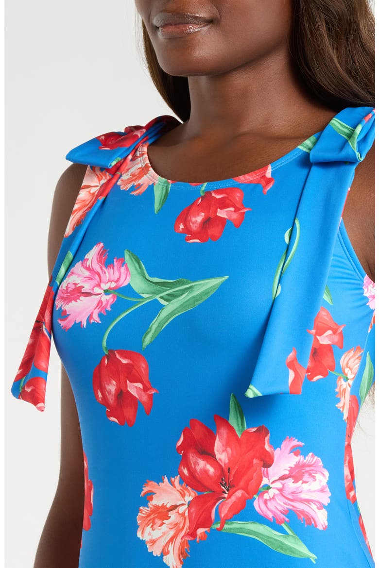 Delfina Bow Strap One-Piece Swimsuit, Alternate, color, BLUE/ RED