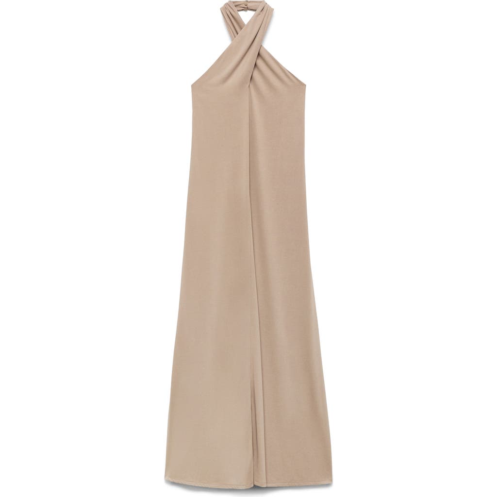 Mango Midi Halter Dress In Brown