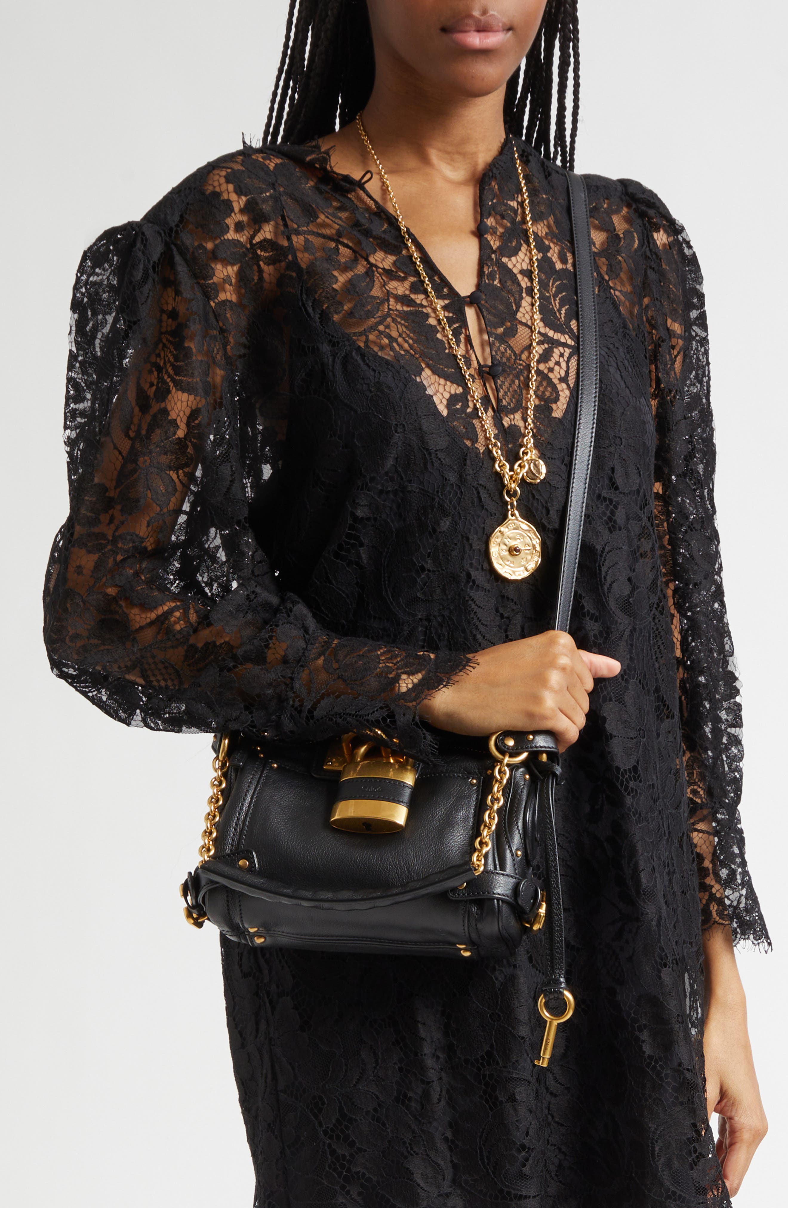 Small Paddington Leather Shoulder Bag, Alternate, color, BLACK