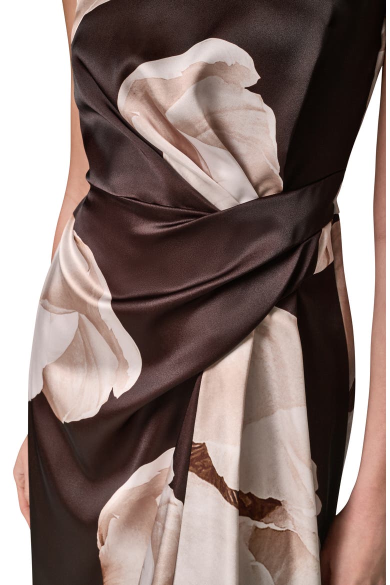 Floral Print Satin Midi Dress, Alternate, color, ESPRESSO MULTI