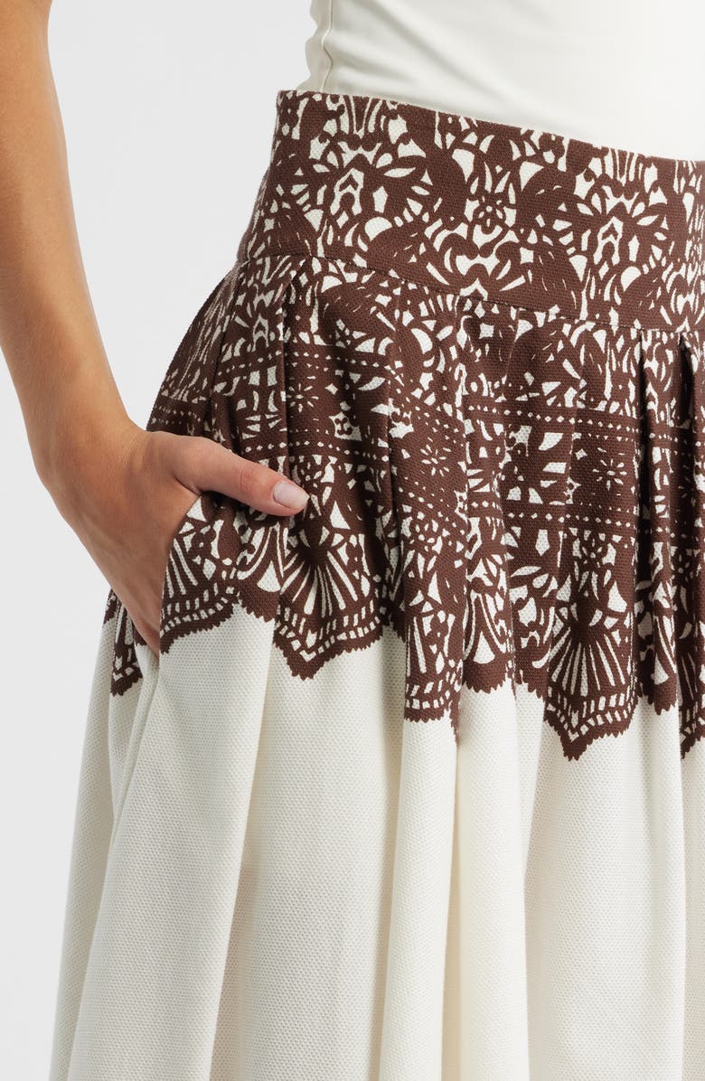 THE GREAT. The Regency Pleated Maxi Skirt, Alternate, color, Cream With Western Lace Print