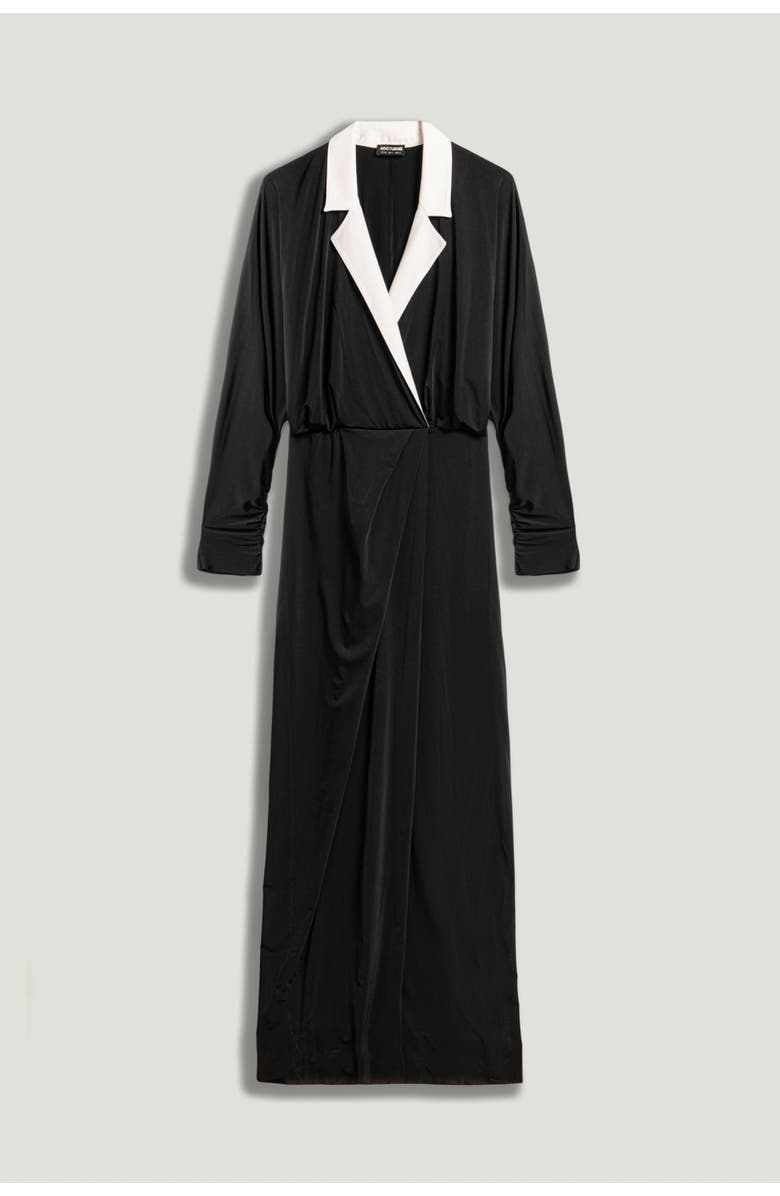 Nocturne Contrast Lapel Draped Maxi Dress, Alternate, color, Black