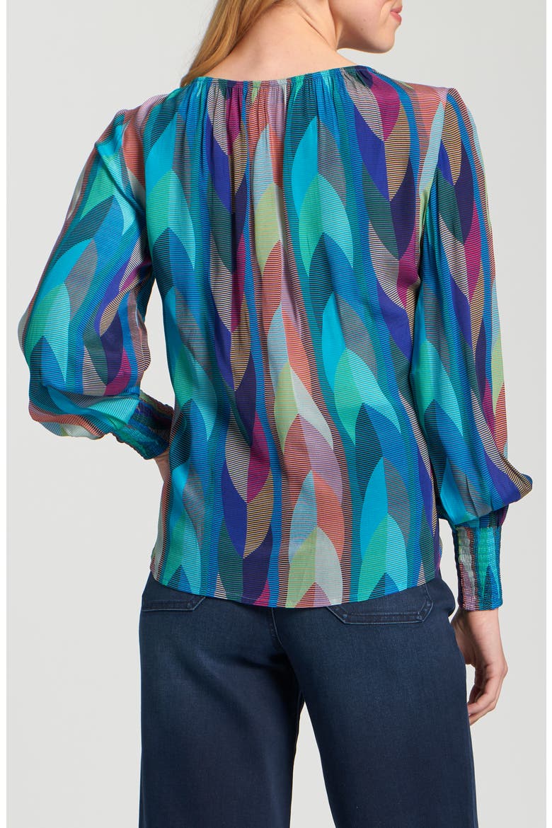 Printed Smocked Cuff Top, Alternate, color, TURQUOISE MULTI