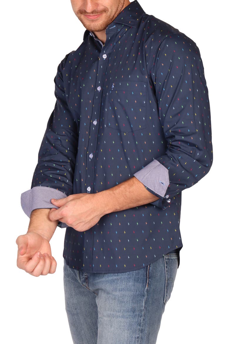 Classic Fit Stretch Cotton Button-Down Shirt, Alternate, color, NAVY