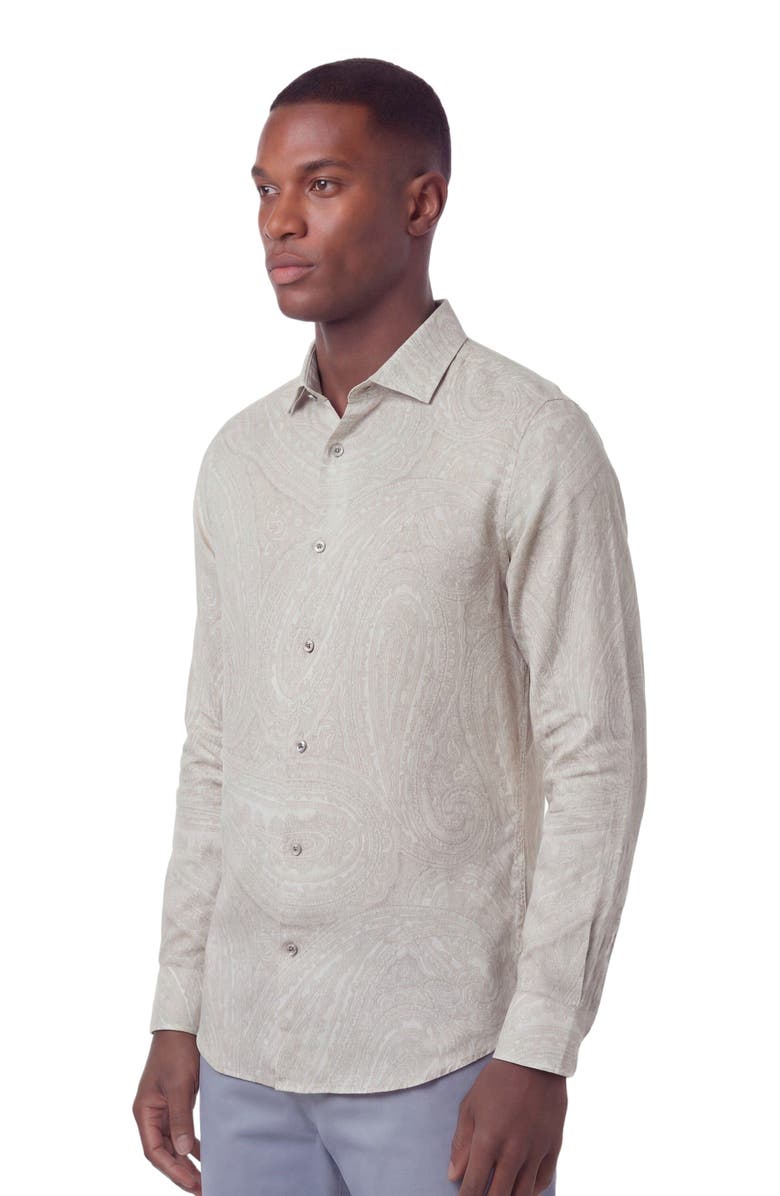 Lords of Harlech Uomo Wild Paisley Oxford Long Sleeve Fine Linen Shirt, Alternate, color, Ivory