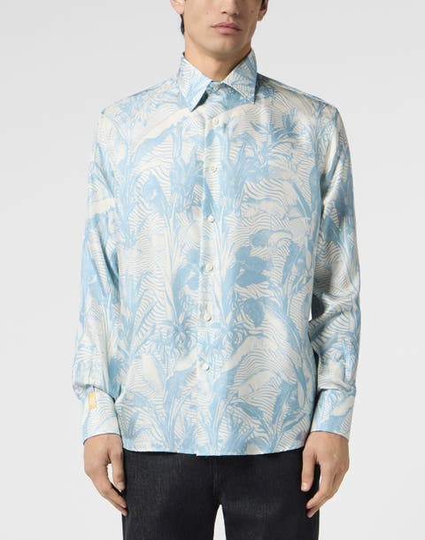 Printed Silk Shirt Palms All-Over Men