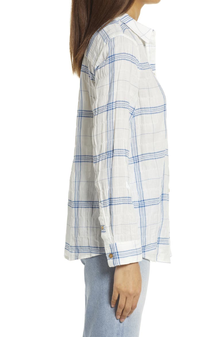 Herringbone Weave Plaid Button-Up Shirt, Alternate, color, IVORY- BLUE AVA PLAID