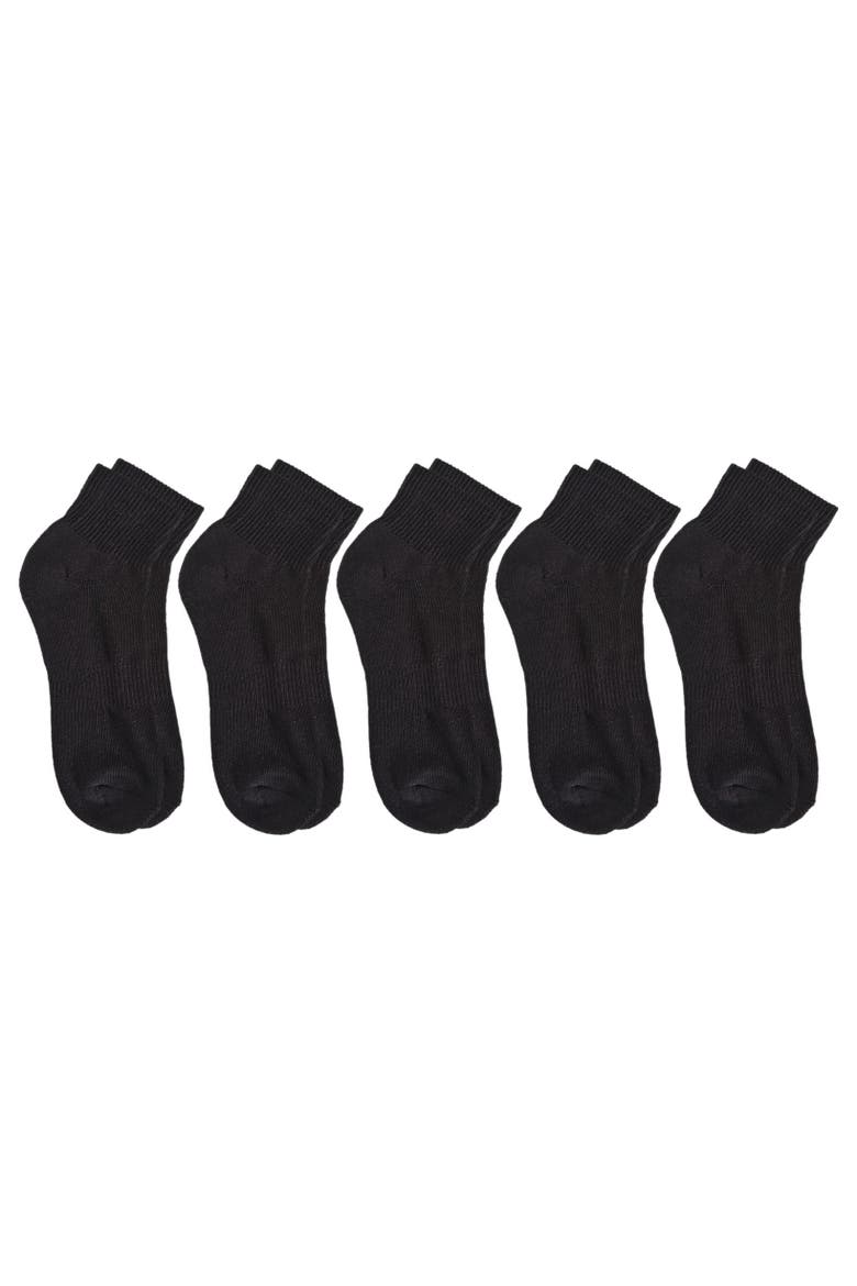 Organic Cotton Half Cushion Quarter Sock 5-Pack, Alternate, color, Black
