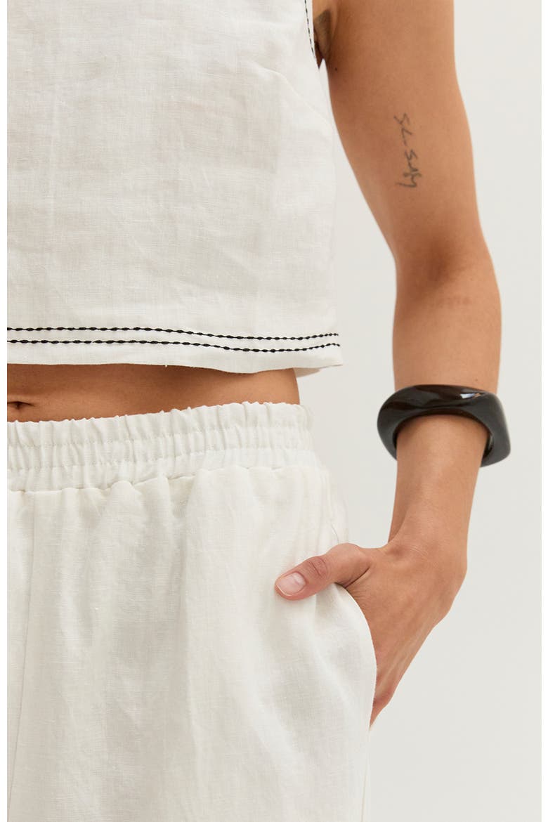 Contrast Stitch Cropped Top & Pants Linen Two Piece Set, Alternate, color, White
