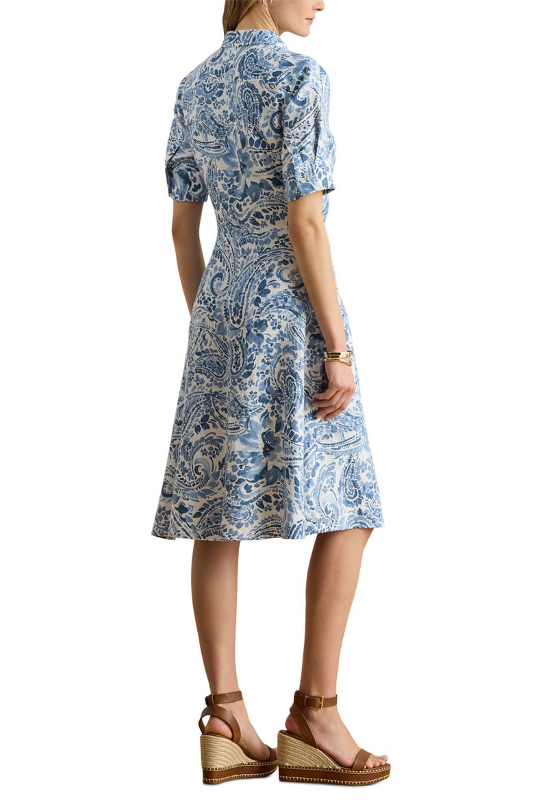 Paisley Print Linen Shirtdress, Alternate, color, WHITE/ BLUE