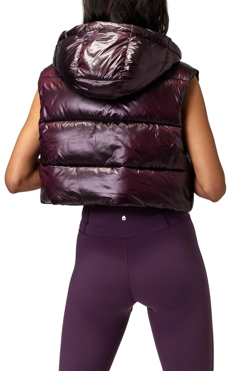 Spiritual Gangster Stella Crop Hooded Puffer Vest, Alternate, color,
