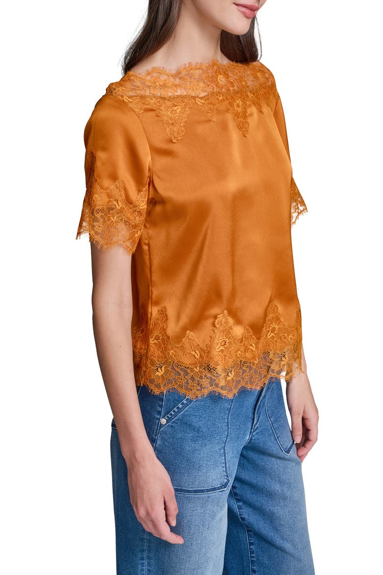 Lace Detail Satin Top, Alternate, color, SIENNA