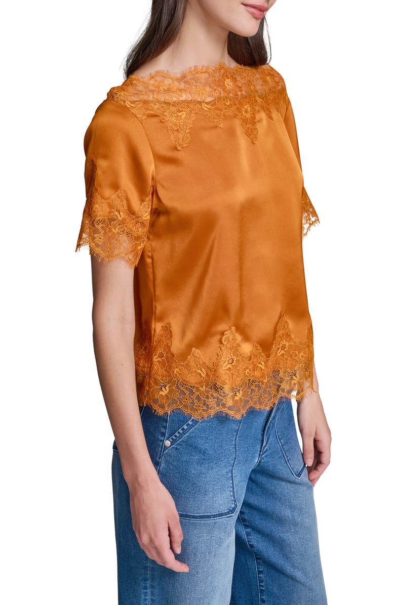 KARL LAGERFELD PARIS Lace Detail Satin Top, Alternate, color,