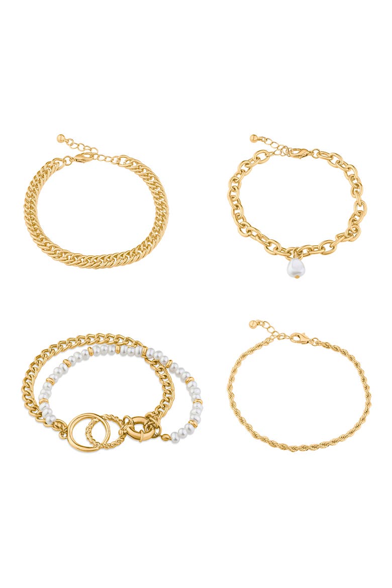 Imitation Pearl Mixed Chain Layered Bracelet, Alternate, color, WHITE/ GOLD