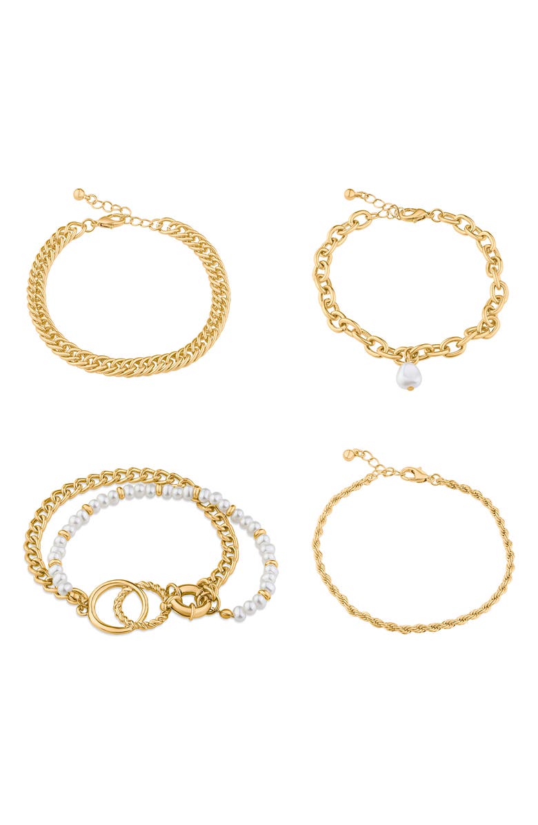 JARDIN Imitation Pearl Mixed Chain Layered Bracelet, Alternate, color, White/ Gold