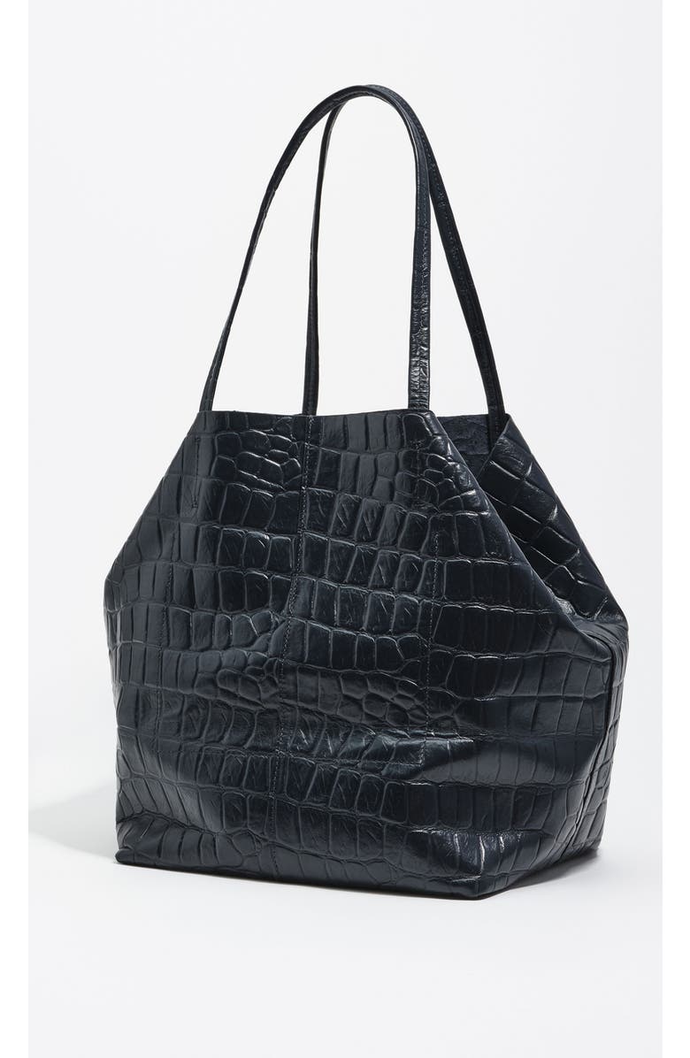 Bimba y Lola Mock Croc Large Leather Shopper Bag, Alternate, color, Petrol Blue