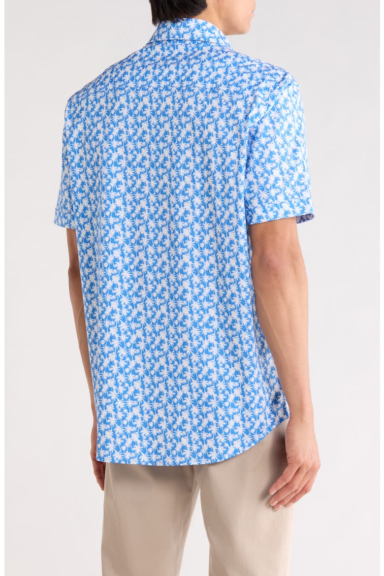 OoohCotton® Palm Tree Print Short Sleeve Button-Up Shirt, Alternate, color, CLASSIC BLUE