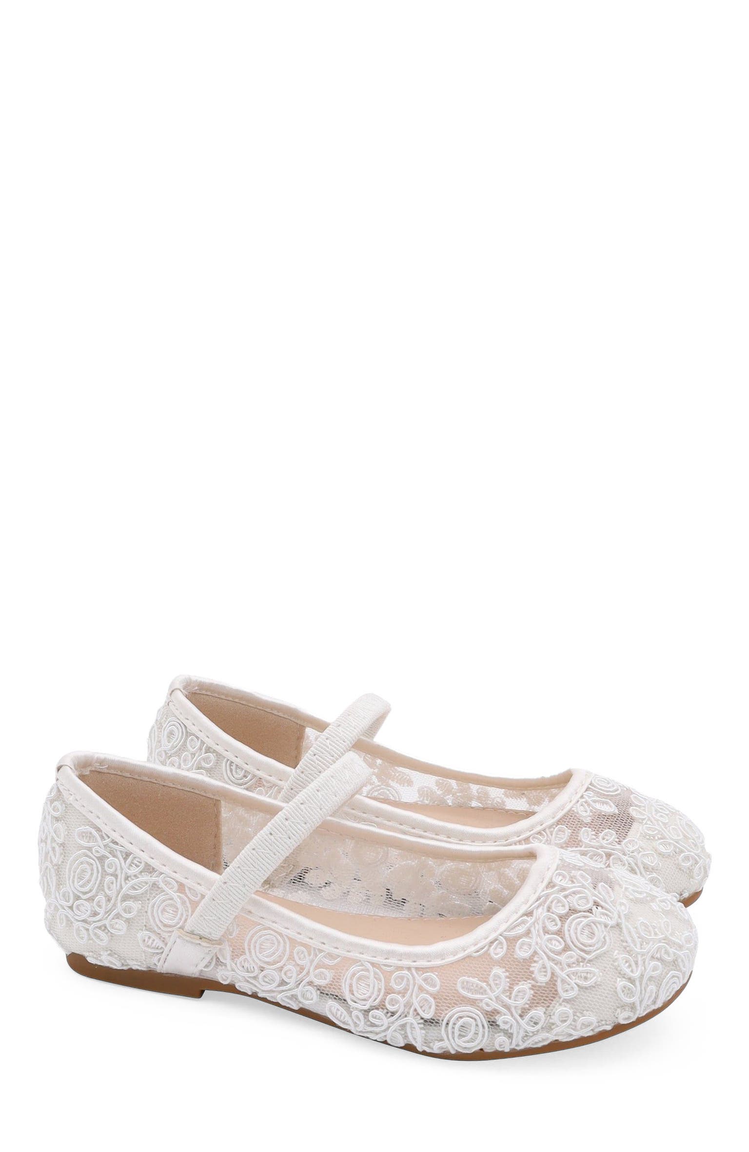 Kailee P Pas Crochet Lace Mary Jane Flats, Alternate, color, White