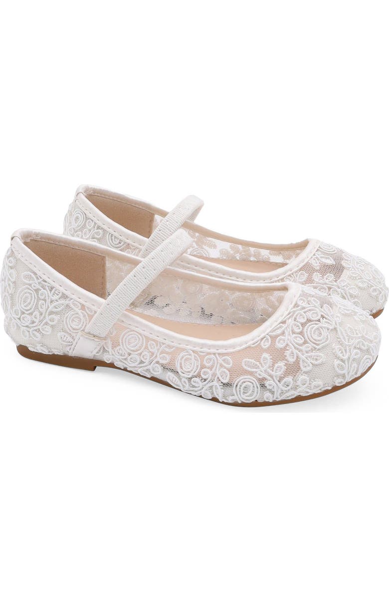Kailee P Pas Crochet Lace Mary Jane Flats, Alternate, color, White