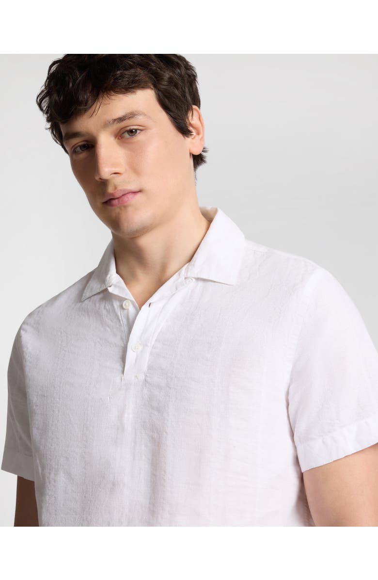 Onia Cotton Linen Pop Over Polo Tee, Alternate, color, White