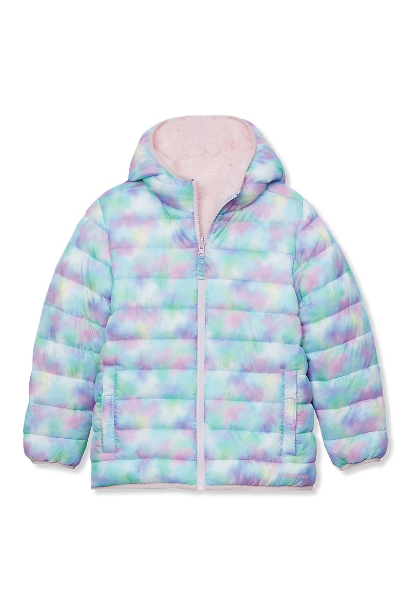 Lands' End Girls Water Resistant Reversible Hooded Jacket, Main, color, Sweet Lilac Cloud