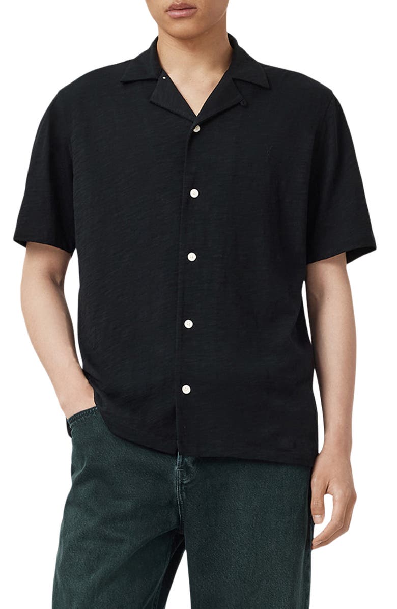 AllSaints Robson Knit Cotton Camp Shirt, Main, color,