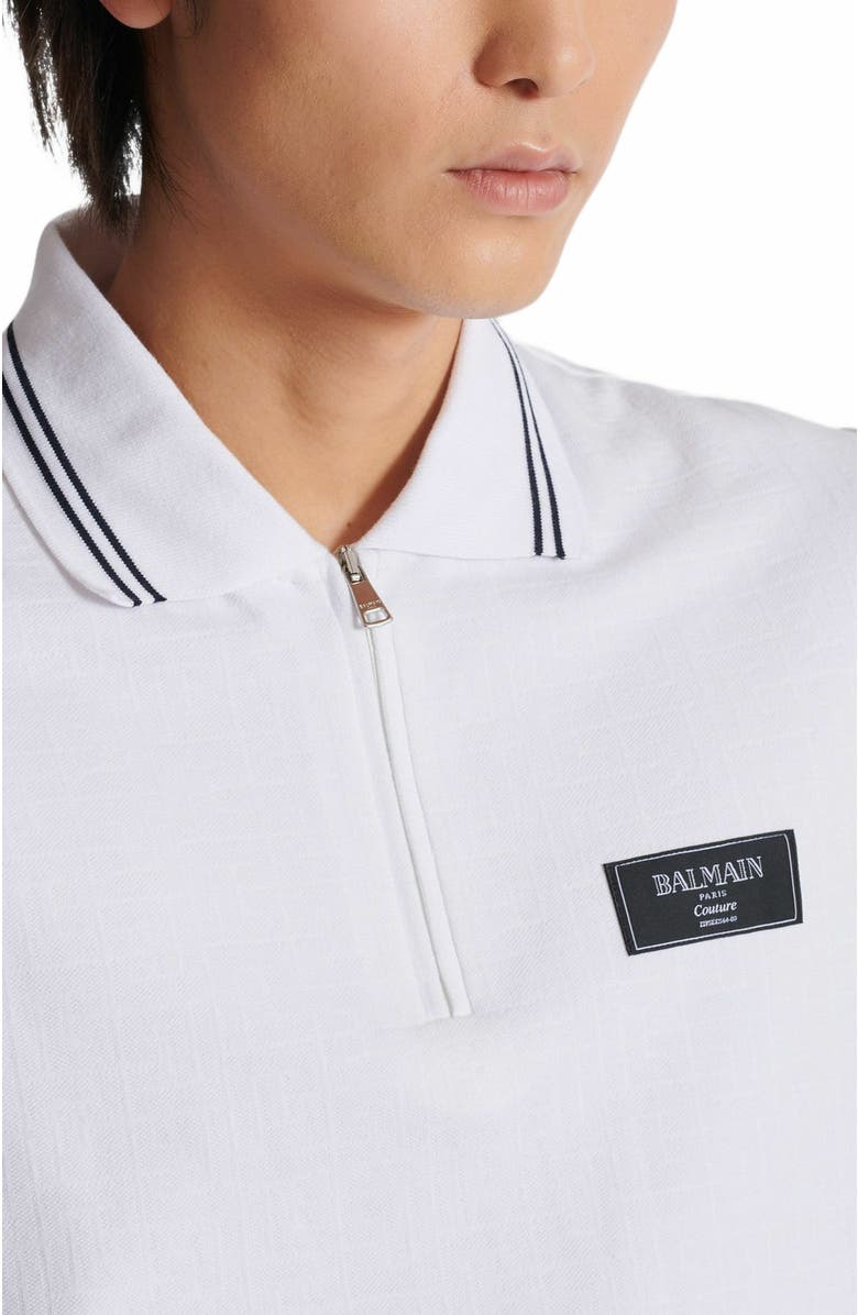 Balmain Monogrammed Polo Shirt With Balmain Couture Label, Alternate, color, White