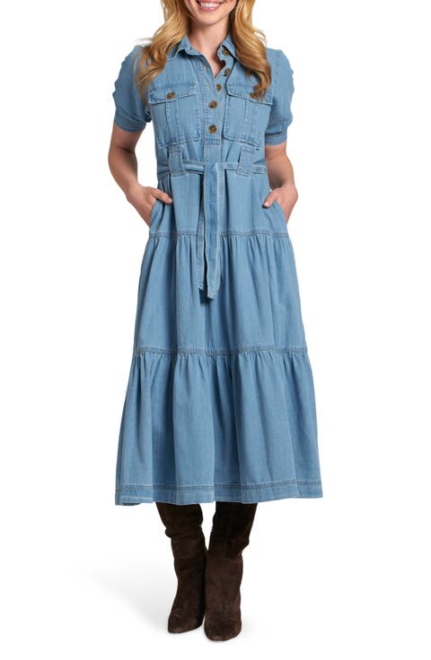 Tie Waist Tiered Midi Dress