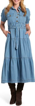 APNY Tie Waist Tiered Midi Dress