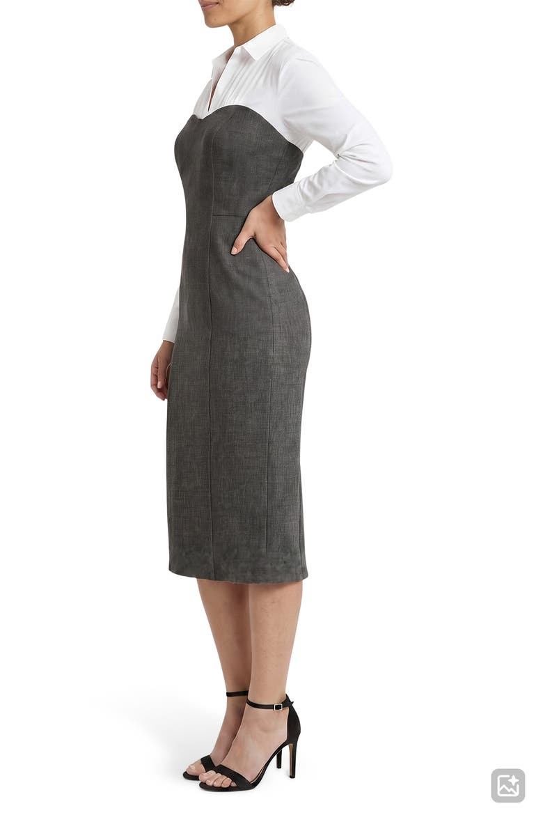 Mixed Media Sweetheart Sheat Dress, Alternate, color, GREY MULTI/ WHITE