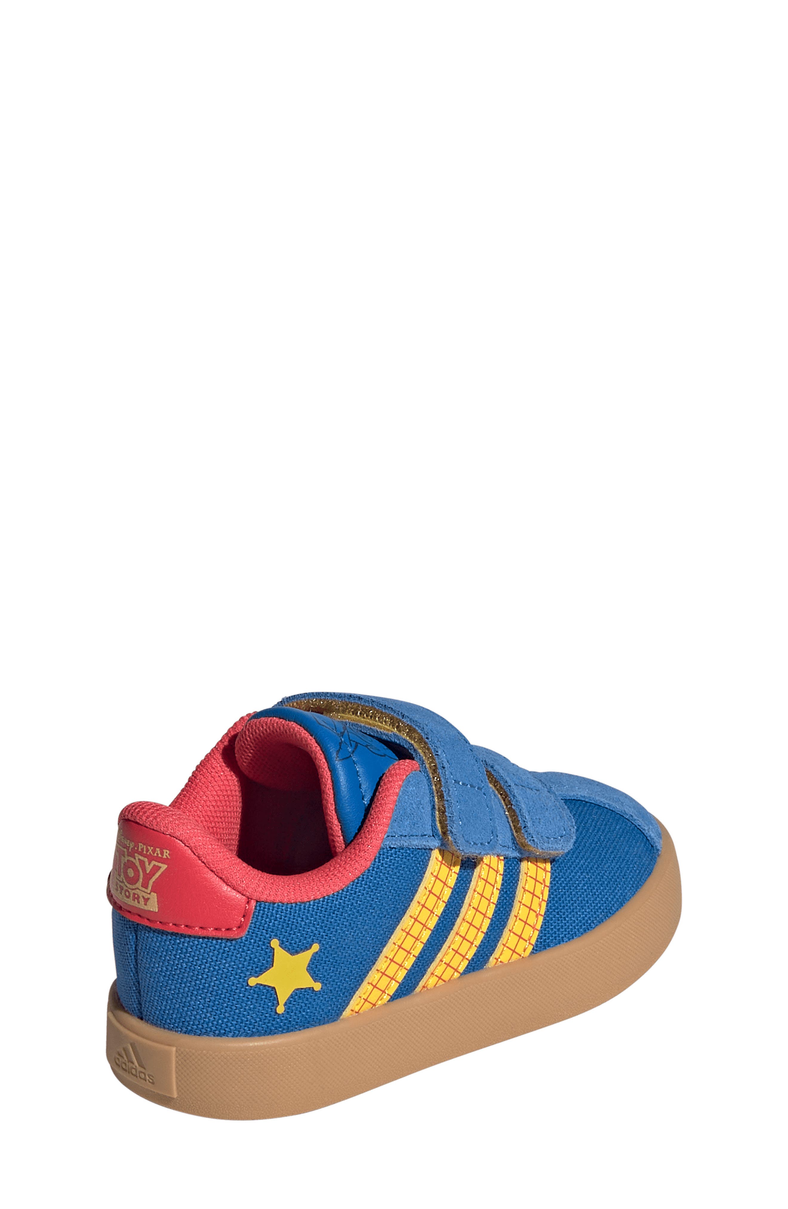 adidas Kids' VL Court Woody Toy Story Sneaker, Alternate, color, Royal/ Gold/ Lucid Red