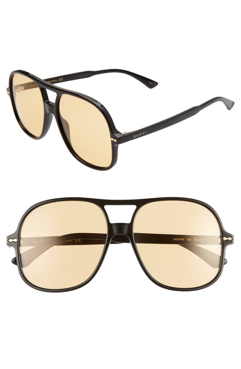 Gucci 58mm Tinted Aviator Sunglasses, Main, color,