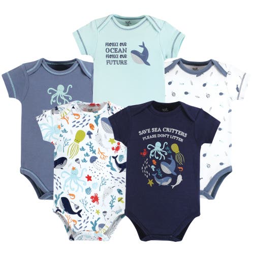 Touched By Nature Organic Cotton Bodysuits In Blue