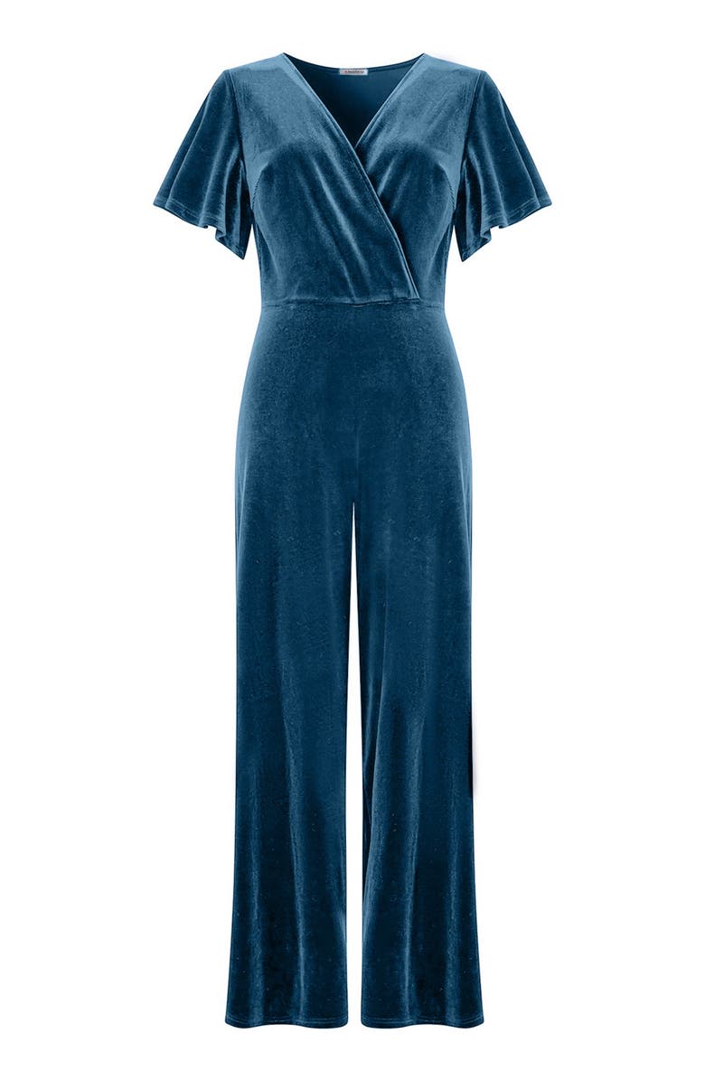 Joe Browns Flutter Sleeve Velvet Jumpsuit, Alternate, color, Blue Opal