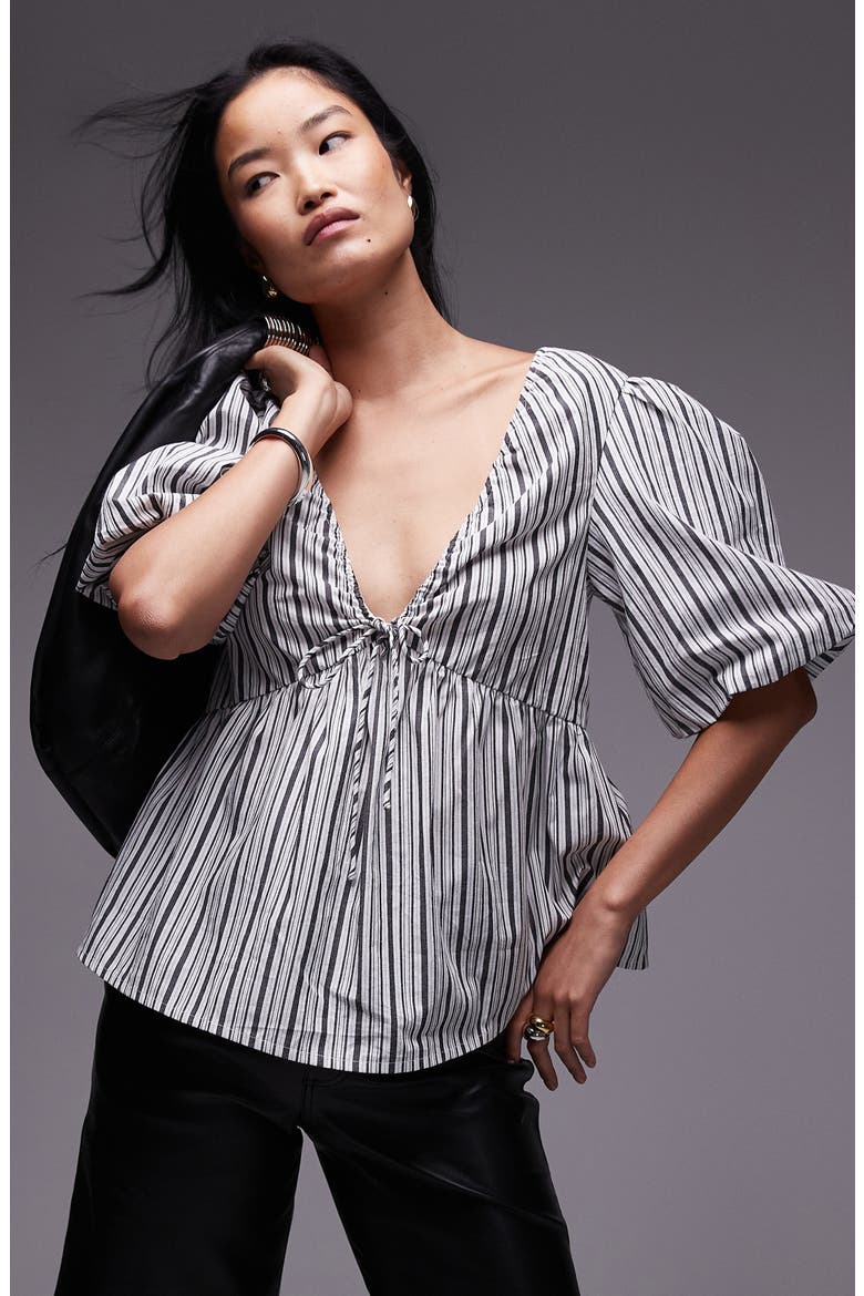 Poplin Puff Sleeve Top, Main, color, BLACK