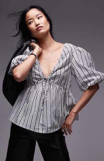 Topshop Poplin Puff Sleeve Top
